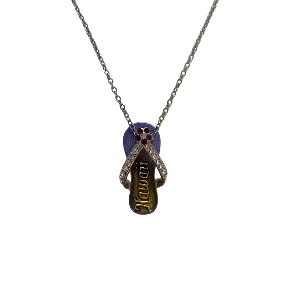 2/$30 MC Hawaii Silver Gold Enamel Purple Flip Flop Flower Pendant Necklace